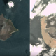 Izquierda: El volcán Krakatoa el 17 de diciembre de 2018, antes del derrumbe. Derecha: el volcán el 30 de diciembre de 2018, después del derrumbe. Foto: Planet Labs